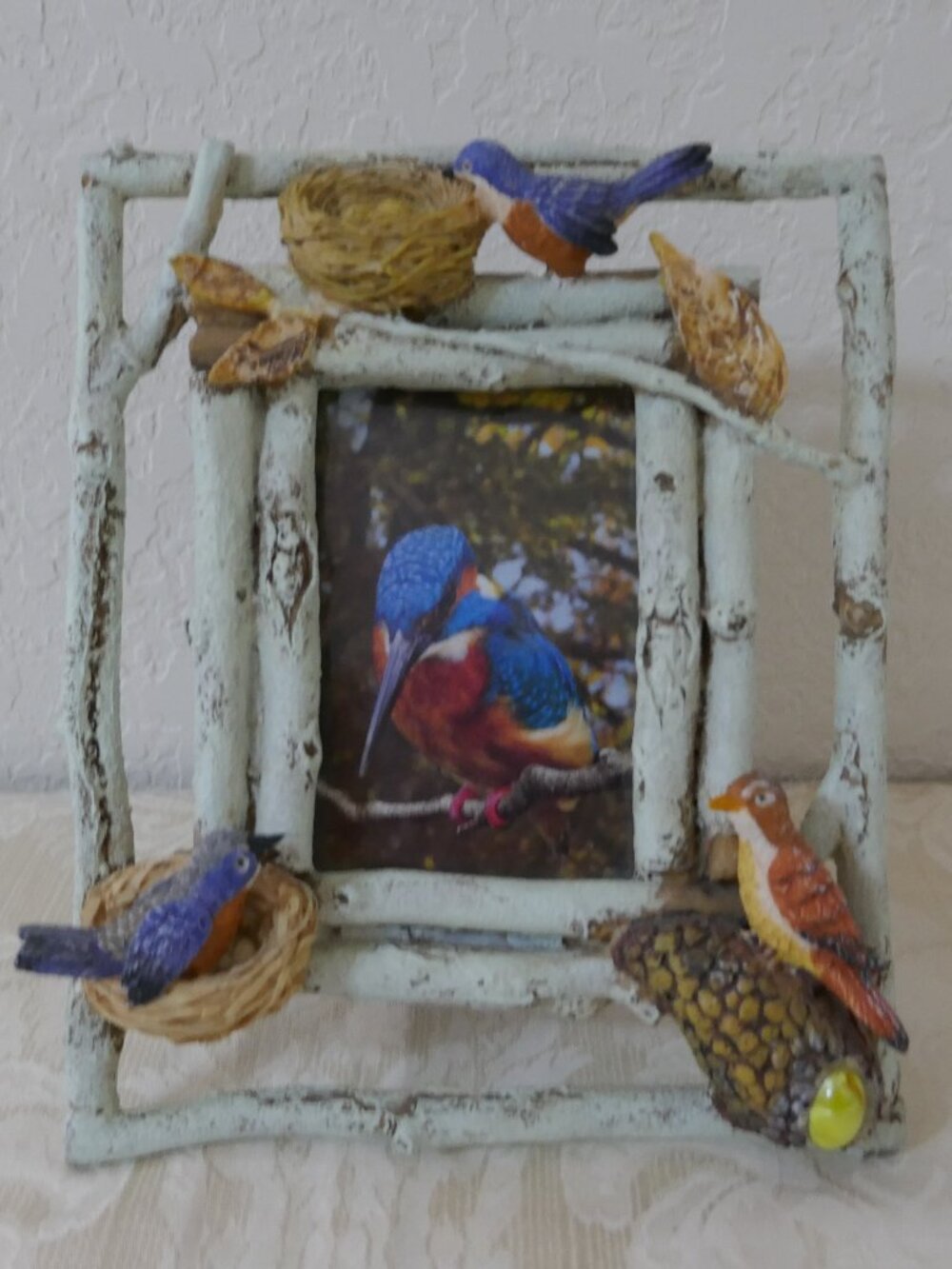 Birds Nests Branches Faux Birch Constructed Picture Frame Polyurethane 9"x7"